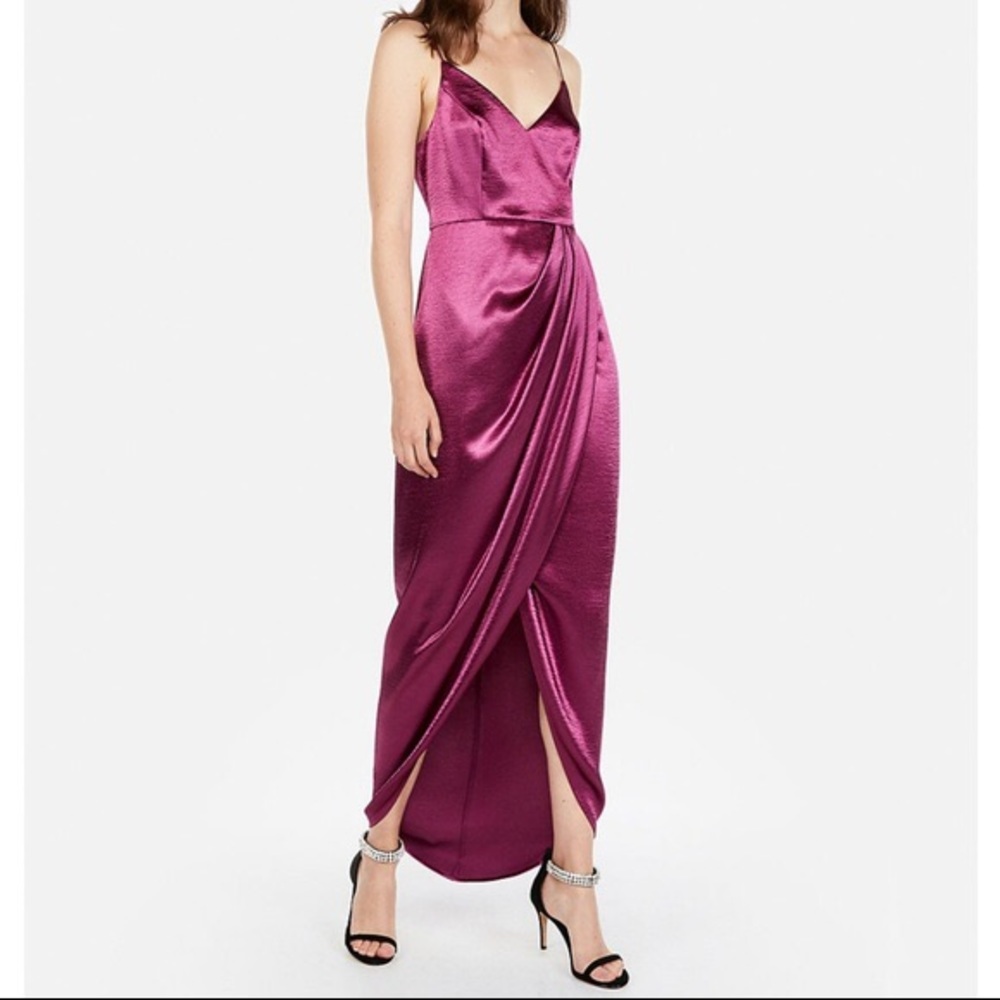 Express Satin Wrap Front Maxi Dress